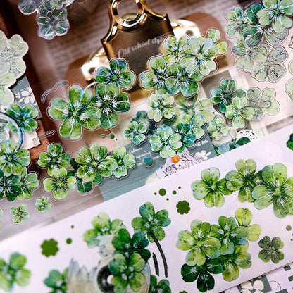6cm*200cm Four Leaf Clover Die Cutting Washi/PET/Shell Light PET Tape featuring leaf, and light designs for journaling, scrapbooking and collage