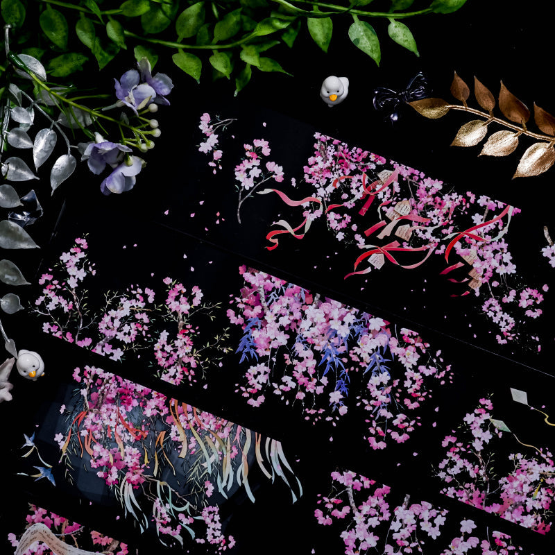 Whole Roll 6.5cm*5m Cherry Blossom PET Tape featuring cherry designs for journaling, scrapbooking and collage