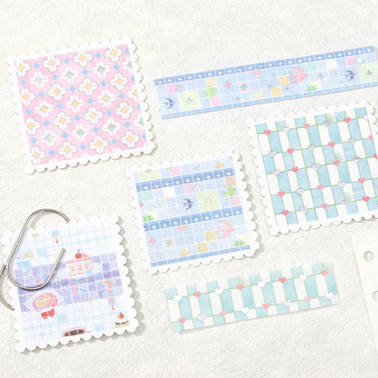 Flower Tile Diary Series Silver Stamping Washi Tape featuring silver, and flower designs for journaling, scrapbooking and collage