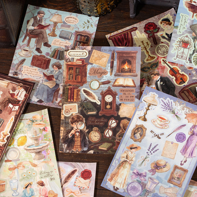 Old Scenes Series Sticker Book featuring old, and book designs for journaling, scrapbooking and collage