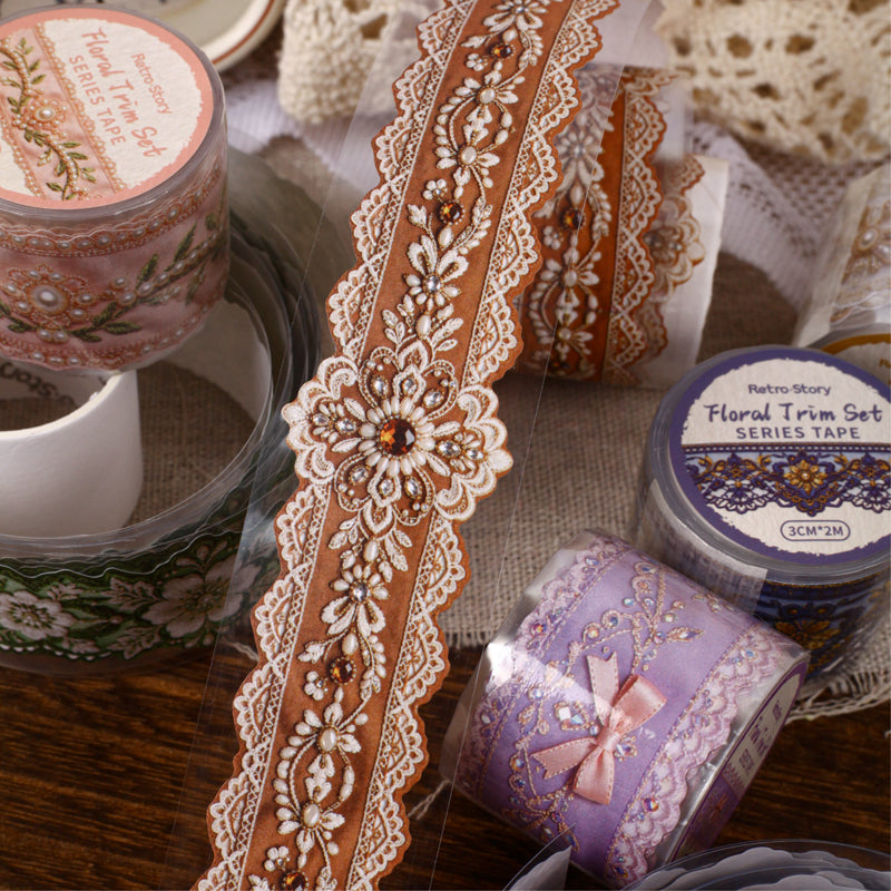 Flower Tassel Series White Kraft Paper Tape featuring white, and flower designs for journaling, scrapbooking and collage