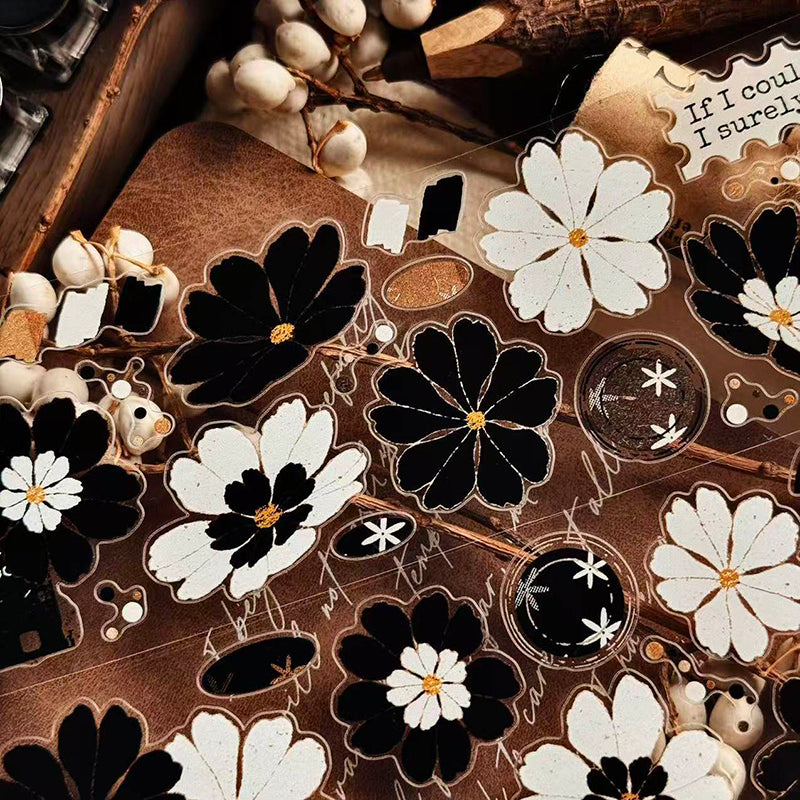 Whole Roll 5cm*5m Black White Flower Dream Die Cutting Washi/PET Tape
