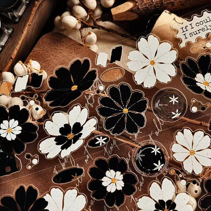 Whole Roll 5cm*5m Black White Flower Dream Die Cutting Washi/PET Tape