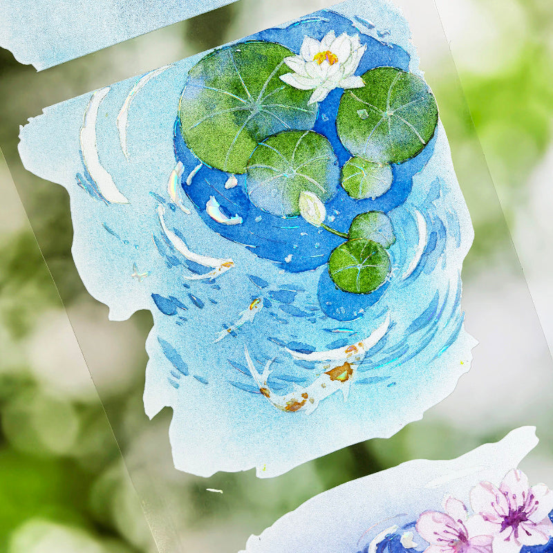 Whole Roll 6.5cm*4.4m Spring Water Shell Light PET Tape featuring spring, and light designs for journaling, scrapbooking and collage