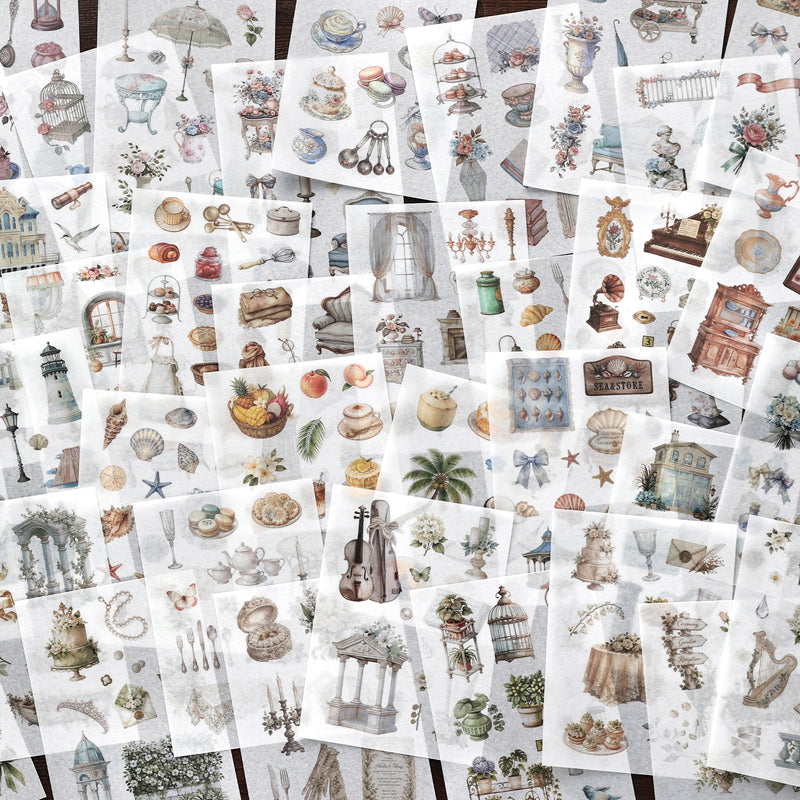 Old Wanderer Series Sticker Book featuring old, and book designs for journaling, scrapbooking and collage