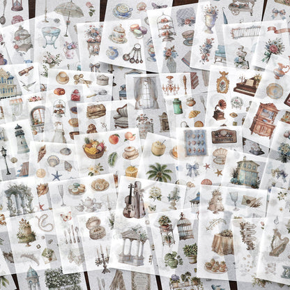 Old Wanderer Series Sticker Book featuring old, and book designs for journaling, scrapbooking and collage