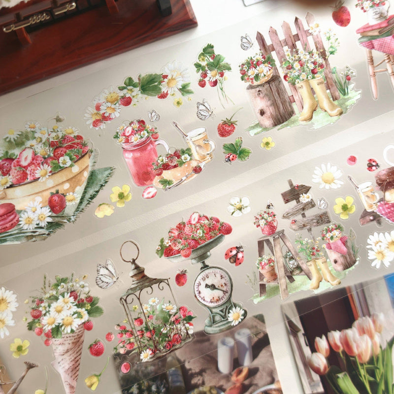 6cm*100cm Spring Field Berries Painting Die Cutting PET Tape featuring spring designs for journaling, scrapbooking and collage