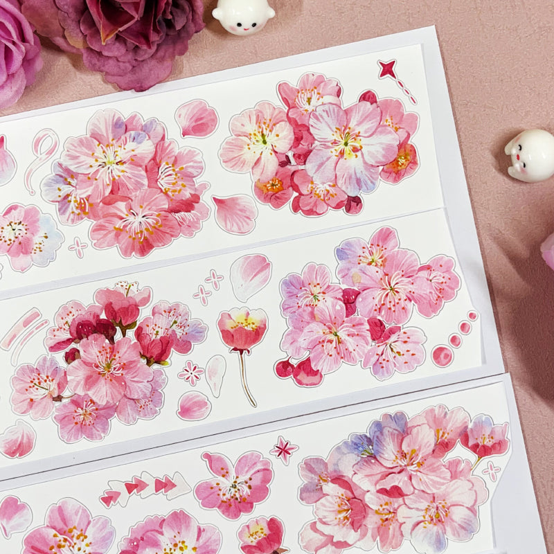 Whole Roll 6cm*5m Cherry Blossom Affair Die Cutting Shell Light PET/Synthetic Paper Tape