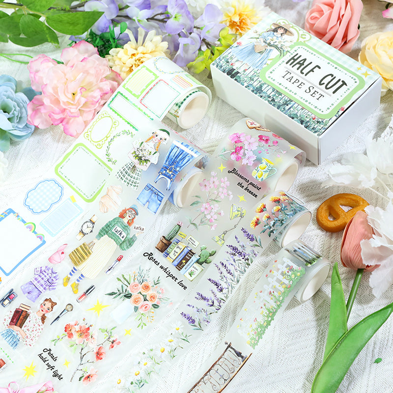 Box garden handmade Die Cutting Washi/Fog PET Tape Set featuring garden designs for journaling, scrapbooking and collage