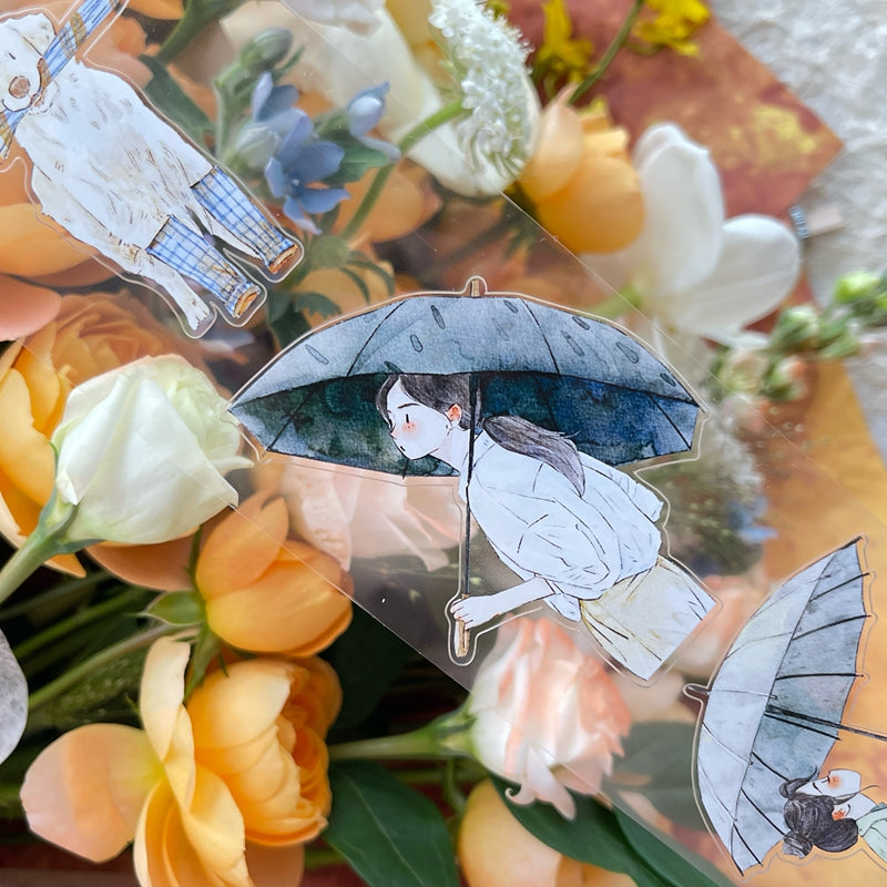 Whole Roll 6cm*10m It's raining Die Cutting Washi/PET/Fog PET Tape featuring rain designs for journaling, scrapbooking and collage