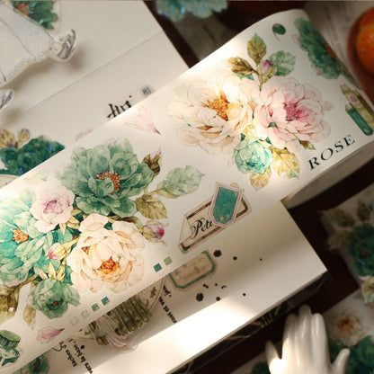 Whole Roll 5.5cm*5m Dream Painting green Die Cutting Washi/PET/Shell Light PET Tape featuring dream, green, and light designs for journaling, scrapbooking and collage