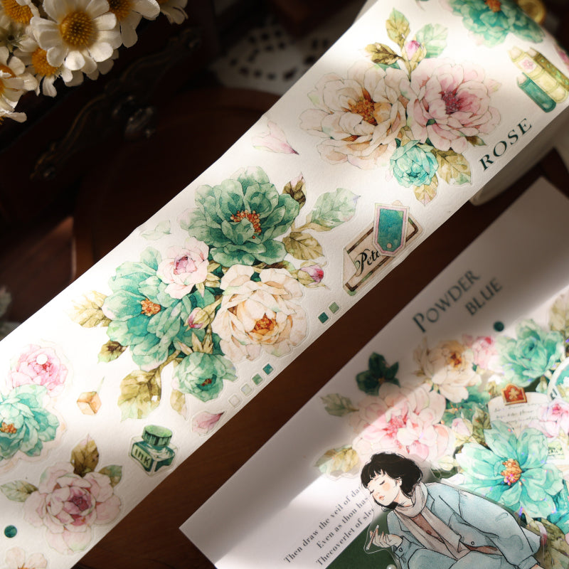 5.5cm*100cm Dream Painting green Die Cutting Washi/PET/Shell Light PET Tape featuring dream, green, and light designs for journaling, scrapbooking and collage