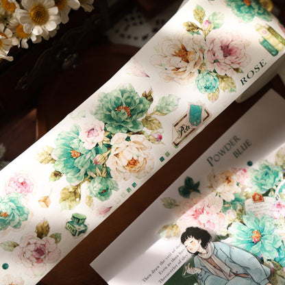 5.5cm*100cm Dream Painting green Die Cutting Washi/PET/Shell Light PET Tape featuring dream, green, and light designs for journaling, scrapbooking and collage
