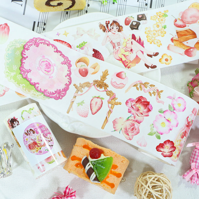 Strawberry ice cream pudding Die Cutting Washi/Shell Gold PET Tape featuring old, gold, and cream designs for journaling, scrapbooking and collage