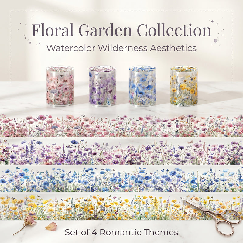 Words In The Flowers Series PET Tape featuring flower designs for journaling, scrapbooking and collage