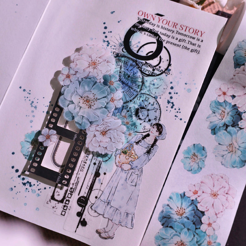 5.5cm*100cm Skinned snow flower Die Cutting Washi/PET Tape featuring flower, and snow designs for journaling, scrapbooking and collage