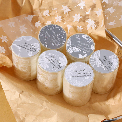 White Starfield Series Die Cutting PET Tape featuring white, and star designs for journaling, scrapbooking and collage
