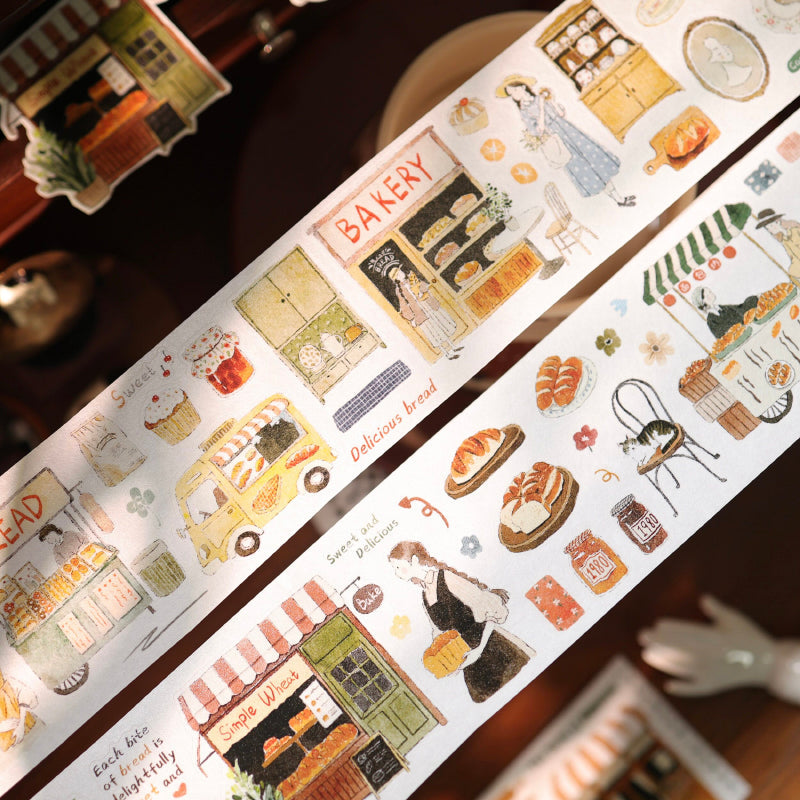5.5cm*100cm Daily Life Of Bakery Die Cutting Washi/Fog PET Tape for journaling, scrapbooking and collage