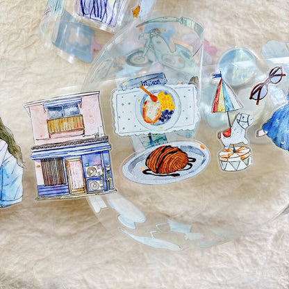 6cm*166cm Blue Atmosphere Die Cutting Washi/PET/Fog PET Tape featuring blue designs for journaling, scrapbooking and collage