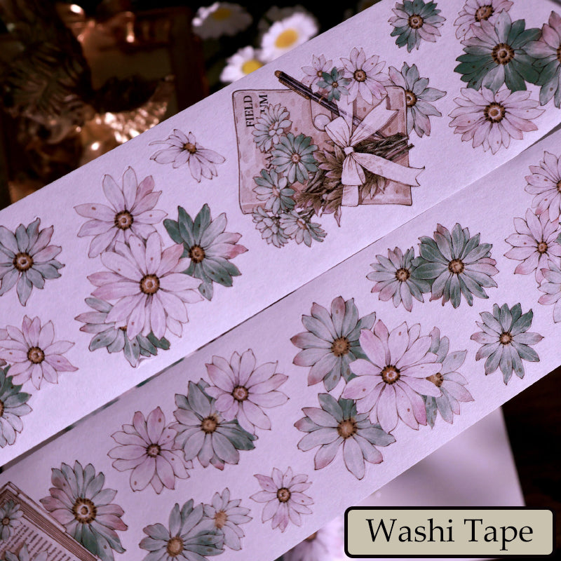 Ruban adhésif PET argenté 5,5 cm * 100 cm, motif chrysanthèmes sauvages, pour découpage à la forme, Washi/PET/coquillage