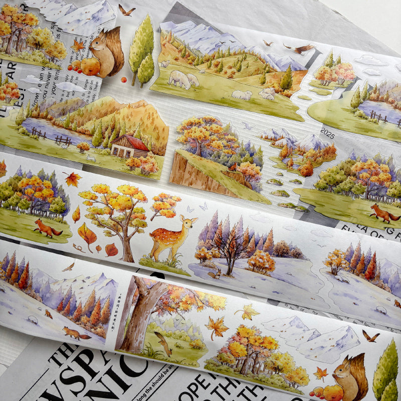 Whole Roll 6.5cm*5m In the forest area Die Cutting Washi/PET/Fog PET Tape featuring forest designs for journaling, scrapbooking and collage
