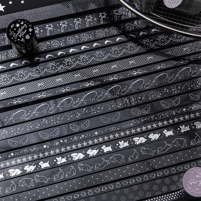 Silver Special Issue Series Silver Stamping PET Tape Set featuring silver designs for journaling, scrapbooking and collage
