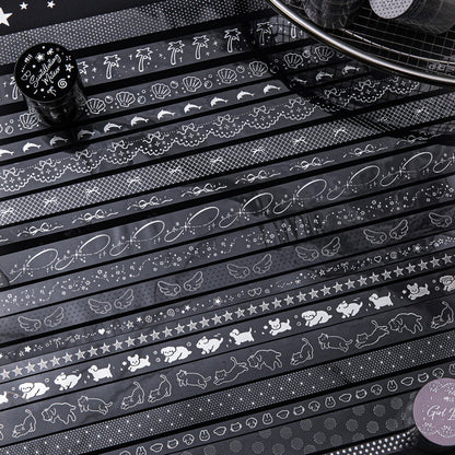 Silver Special Issue Series Silver Stamping PET Tape Set featuring silver designs for journaling, scrapbooking and collage