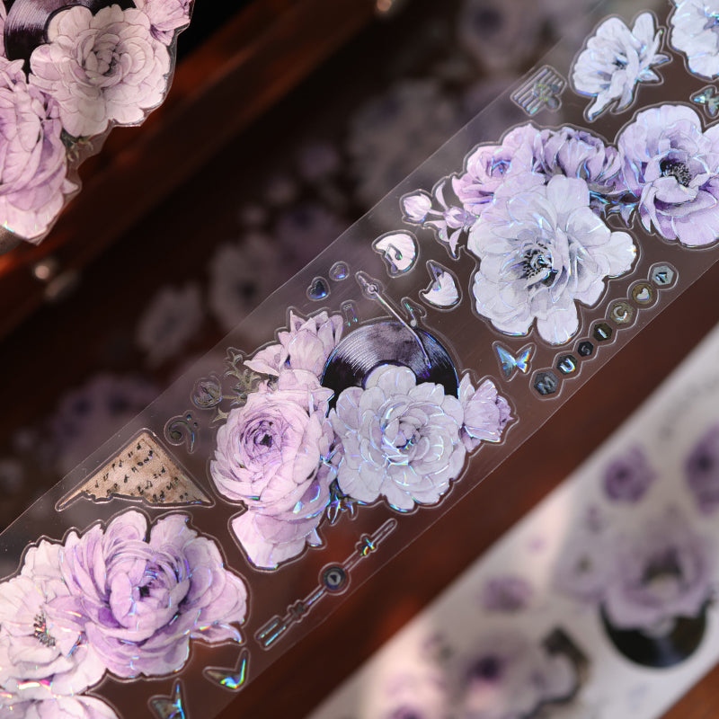 6cm*100cm Purple Melody Echoes Die Cutting Washi/PET/Shell Light PET Tape featuring light designs for journaling, scrapbooking and collage