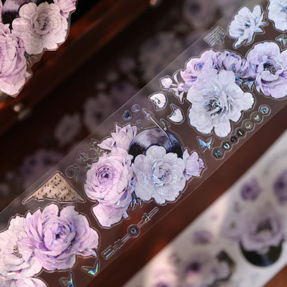 6cm*100cm Purple Melody Echoes Die Cutting Washi/PET/Shell Light PET Tape featuring light designs for journaling, scrapbooking and collage