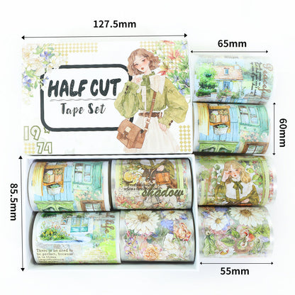 Breeze and green lawn Die Cutting PET/Fog PET Tape featuring green designs for journaling, scrapbooking and collage