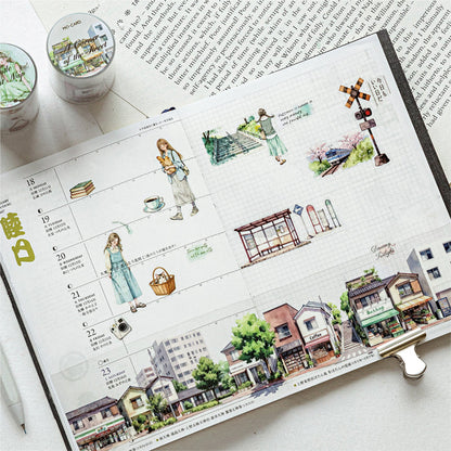 Green Vision Collection Series Die Cutting Fog PET Tape featuring green designs for journaling, scrapbooking and collage