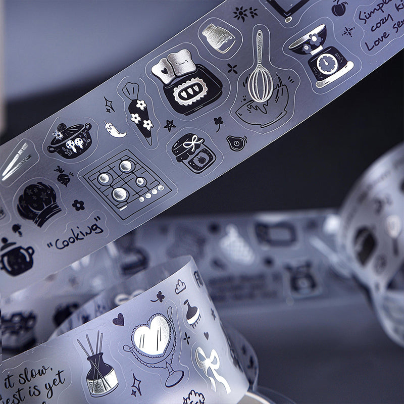 Silver Mist Leisure Series Die Cutting Silver Stamping Fog PET Tape featuring leisure, and silver designs for journaling, scrapbooking and collage
