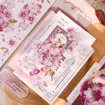 Whole Roll 6.5cm*5m Pink Cherry Blossom Die Cutting Washi/PET/Shell Light Washi/PET Tape