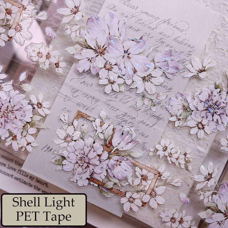 5.5cm*150cm Purple Smoke Flower Die Cutting Washi/PET/Shell Light PET Tape