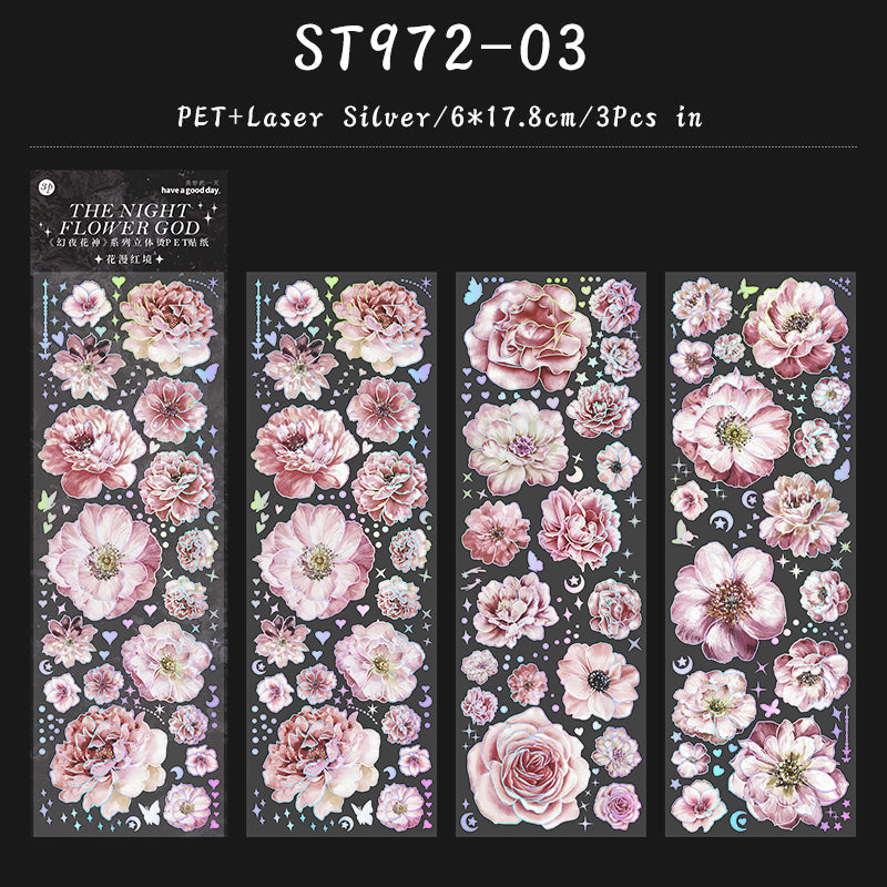 Dark Night Floral Goddess Sticker Sheet – Gothic Aesthetic Journaling & Scrapbook Sticker