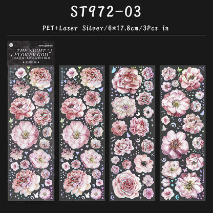 Dark Night Floral Goddess Sticker Sheet – Gothic Aesthetic Journaling & Scrapbook Sticker