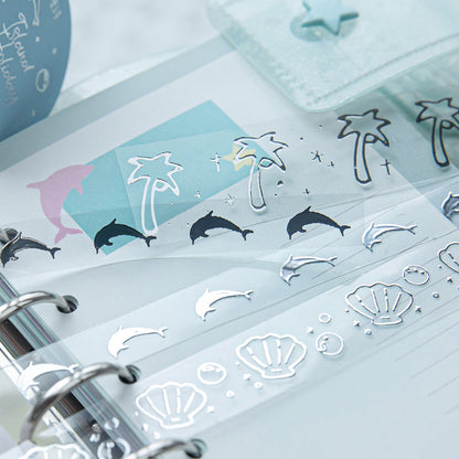 Silver Special Issue Series Silver Stamping PET Tape Set featuring silver designs for journaling, scrapbooking and collage