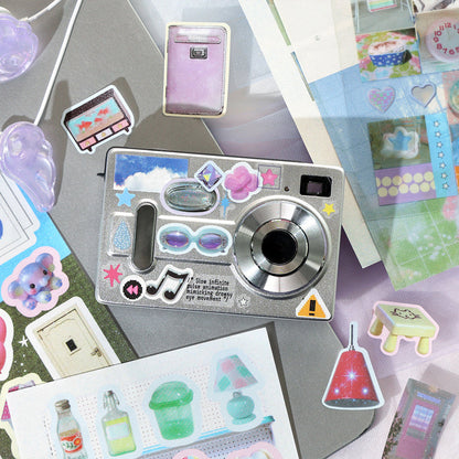 Disordered Past Series Sticker Book featuring red, and book designs for journaling, scrapbooking and collage