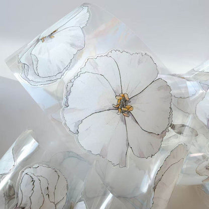 Whole Roll 6cm*10m White flower Die Cutting Washi/PET/Fog PET Tape featuring white, and flower designs for journaling, scrapbooking and collage