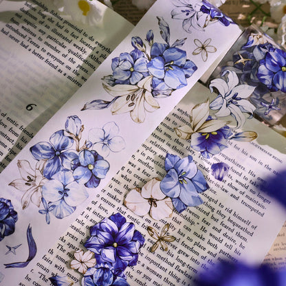 Whole Roll 5.5cm*5m Lan Yue Bai Die Cutting Washi/PET/Shell Silver PET Tape featuring silver designs for journaling, scrapbooking and collage