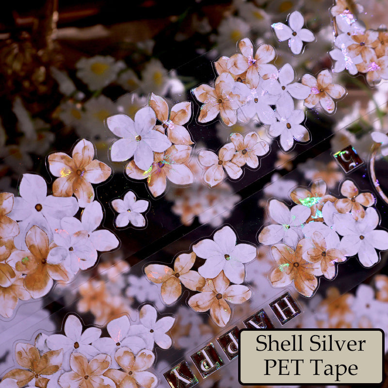 5cm*100cm Autumn Chrysanthemum Flower Die Cutting Washi/PET/Shell Silver PET Tape