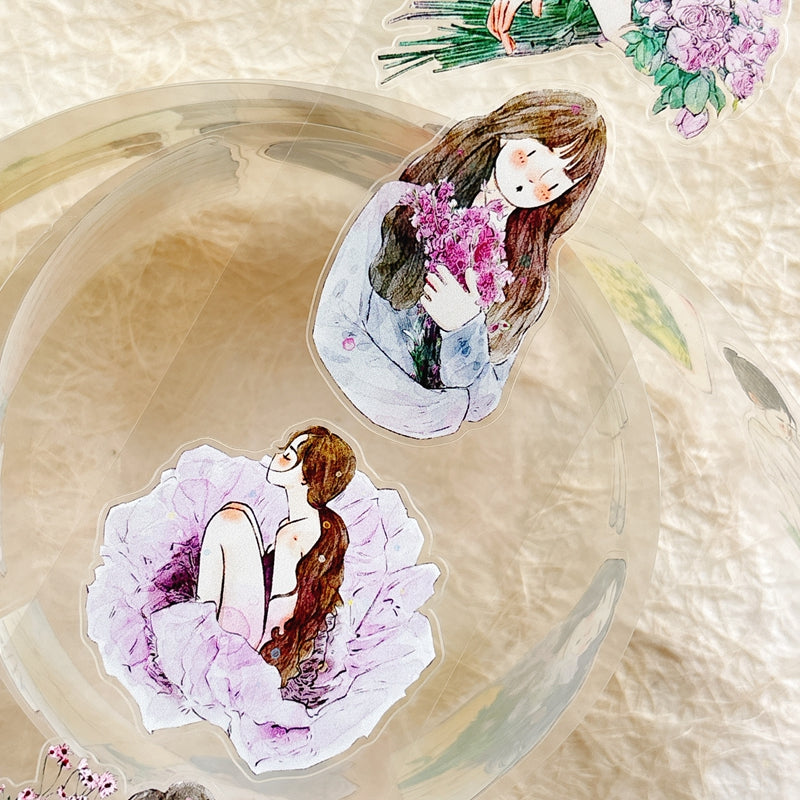 Whole Roll 5cm*10m Holding Flower Die Cutting Washi/PET/Fog PET Tape featuring old, and flower designs for journaling, scrapbooking and collage