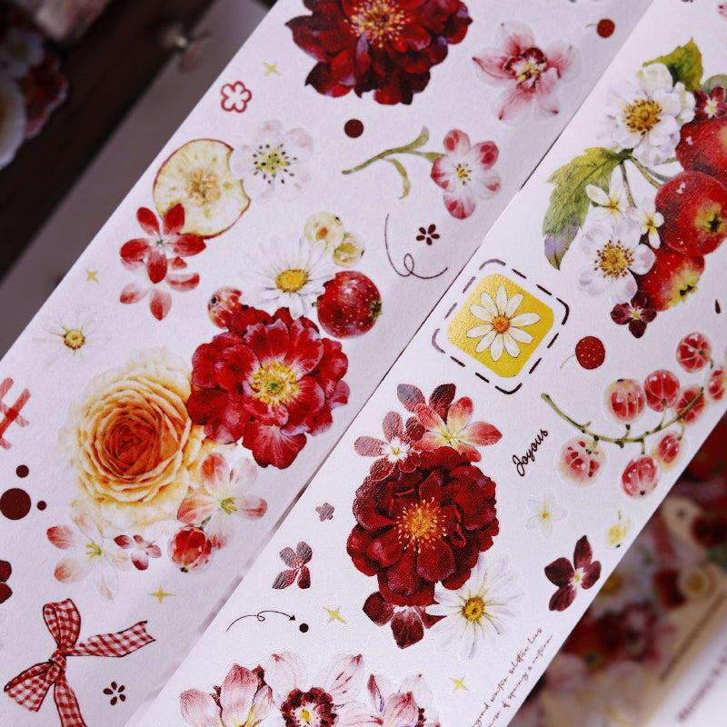 Whole Roll 6cm*6m Red Fruit Fragrant Flavor Die Cutting Washi/PET/Shell Light PET Tape featuring red, fruit, and light designs for journaling, scrapbooking and collage