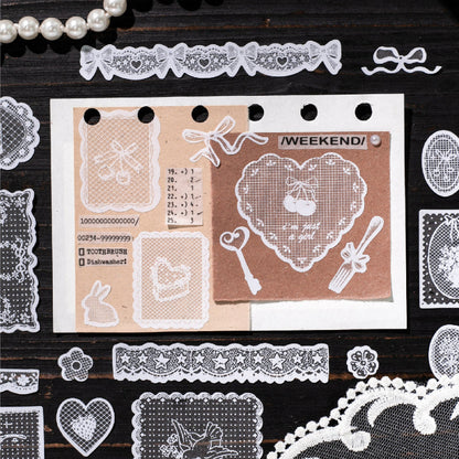 White Tea Blossom Dream Series Die Cutting Flash Sand PET Tape featuring dream, tea, and white designs for journaling, scrapbooking and collage