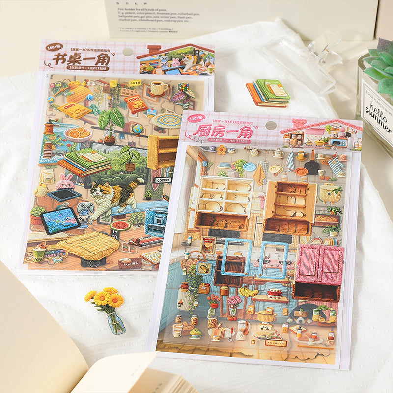 Corner Of Home Series 3D Sticker featuring home designs for journaling, scrapbooking and collage