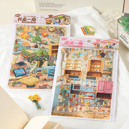 Corner Of Home Series 3D Sticker featuring home designs for journaling, scrapbooking and collage