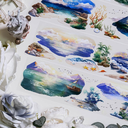 7cm*100cm The Sea at Dusk PET Tape featuring sea designs for journaling, scrapbooking and collage
