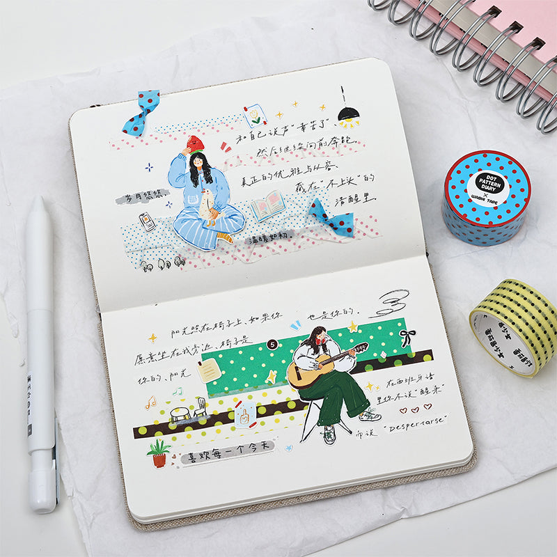 Dot Pattern Diary Series Washi Tape featuring dot designs for journaling, scrapbooking and collage