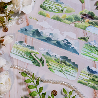 Whole Roll 6.5cm*5m Lush Greenery PET Tape featuring green designs for journaling, scrapbooking and collage