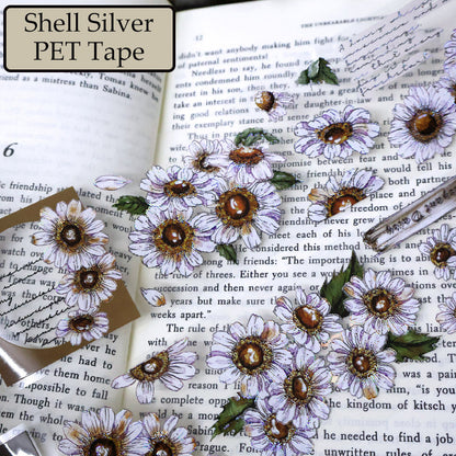 Whole Roll 5.5cm*5m Simple daisy Die Cutting Washi/PET/Shell Silver PET Tape
